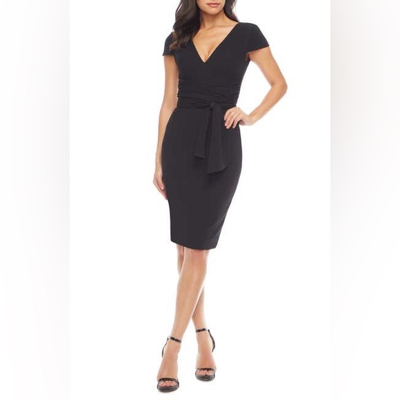 Dress the Population Dana Wrap Waist Cocktail Dress in Black - Picture 1 of 3